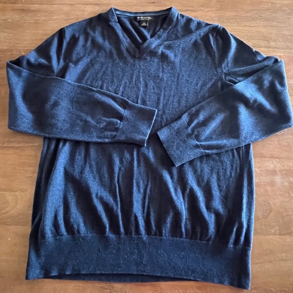 Banana Republic Luxury Blend Cashmere, Silk Navy Blue Sweater Mens Sz‎ Large LG